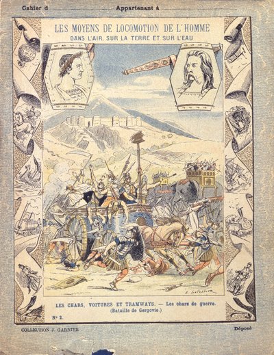 Carri da guerra gallici alla Battaglia di Gergovia, da una copertina protettiva per libri scolastici, fine XIX secolo da E. Letellier